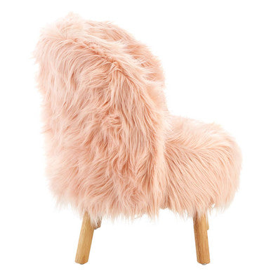 Pink Faux Fur Kids Chair | Soft Kids Chair with Angled Wooden Legs