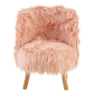Pink Faux Fur Kids Chair | Soft Kids Chair with Angled Wooden Legs
