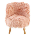 Pink Faux Fur Kids Chair | Soft Kids Chair with Angled Wooden Legs