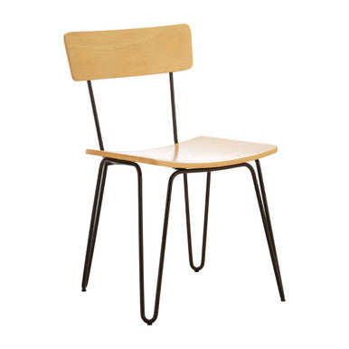 District Dining Chair | Natural Wooden Chair with Black Finish Hairpin Legs