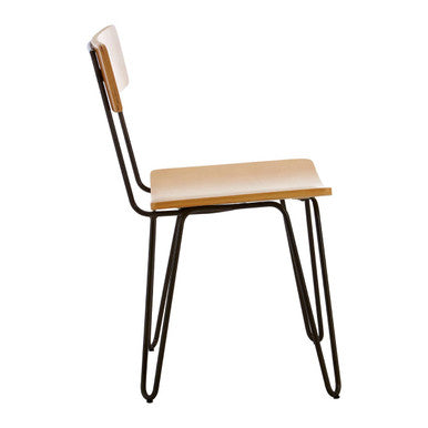 District Dining Chair | Natural Wooden Chair with Black Finish Hairpin Legs