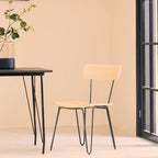 District Dining Chair | Natural Wooden Chair with Black Finish Hairpin Legs