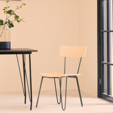 District Dining Chair | Natural Wooden Chair with Black Finish Hairpin Legs