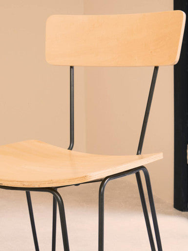 District Dining Chair | Natural Wooden Chair with Black Finish Hairpin Legs