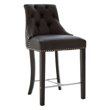 Regents Park Bar Chair | Black Leather Effect Button Tufted Bar Chair
