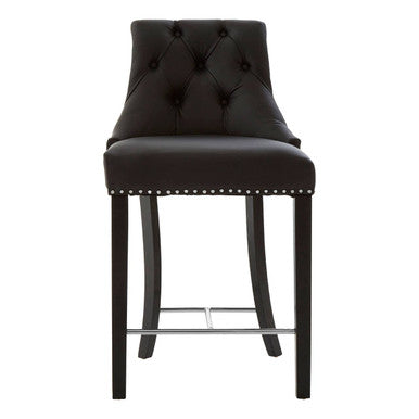 Regents Park Bar Chair | Black Leather Effect Button Tufted Bar Chair