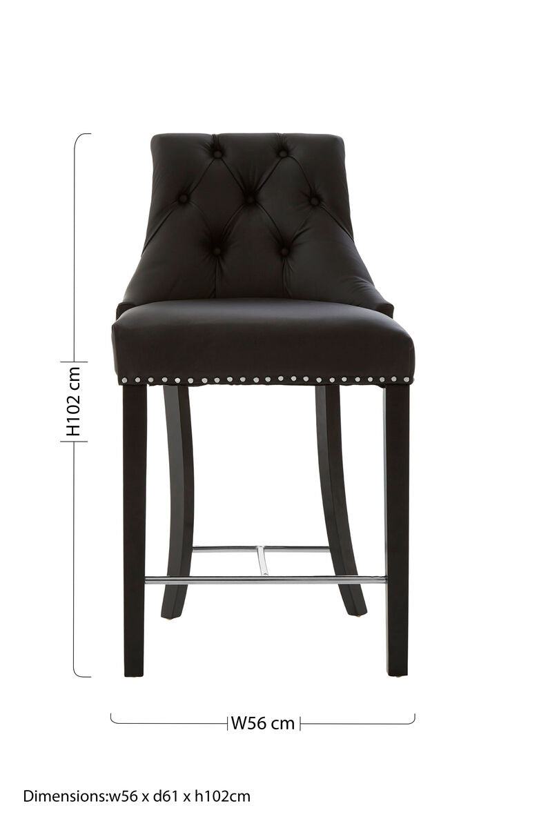 Regents Park Bar Chair | Black Leather Effect Button Tufted Bar Chair