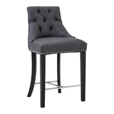 Regents Park Bar Chair | Grey Leather Effect Button Tufted Bar Chair