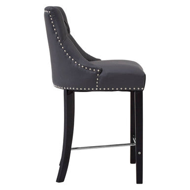 Regents Park Bar Chair | Grey Leather Effect Button Tufted Bar Chair