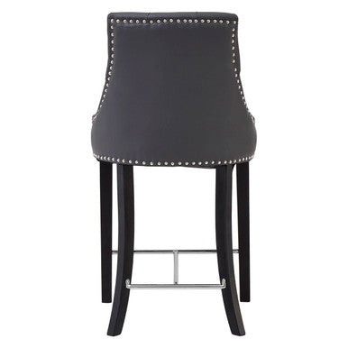 Regents Park Bar Chair | Grey Leather Effect Button Tufted Bar Chair