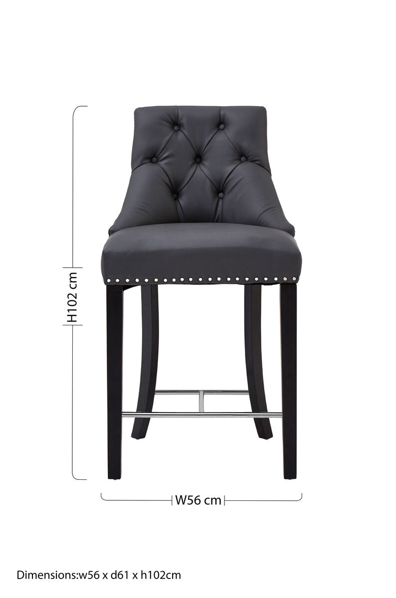 Regents Park Bar Chair | Grey Leather Effect Button Tufted Bar Chair