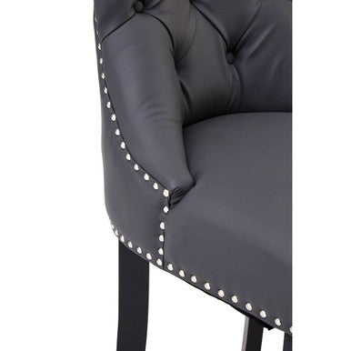 Regents Park Bar Chair | Grey Leather Effect Button Tufted Bar Chair