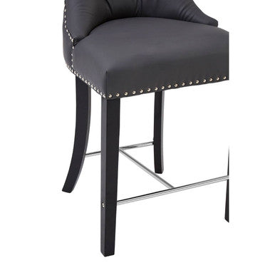 Regents Park Bar Chair | Grey Leather Effect Button Tufted Bar Chair