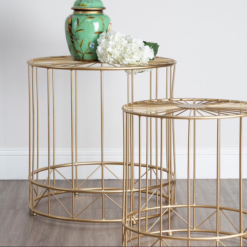 Lexi Side Table Set | Gold Finish Set of 2 Round Side Tables