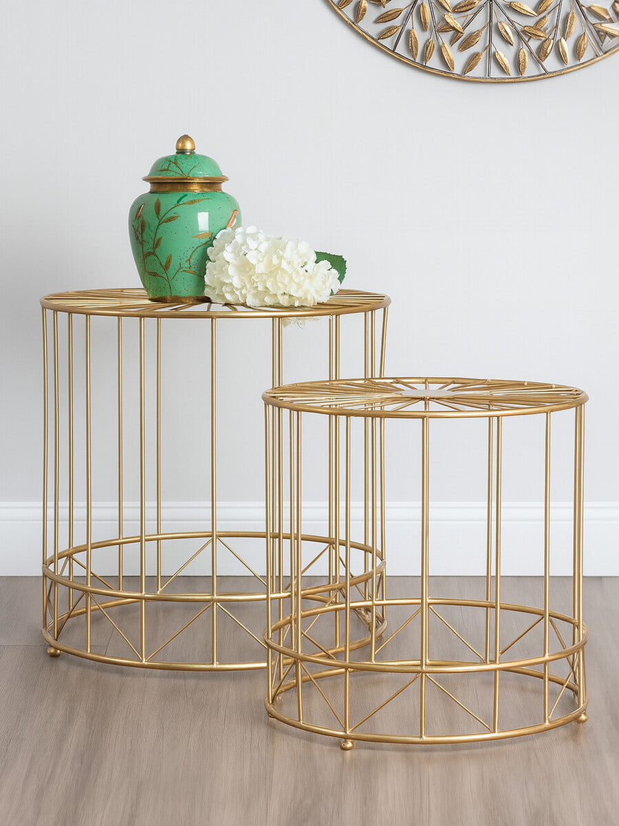 Lexi Side Table Set | Gold Finish Set of 2 Round Side Tables