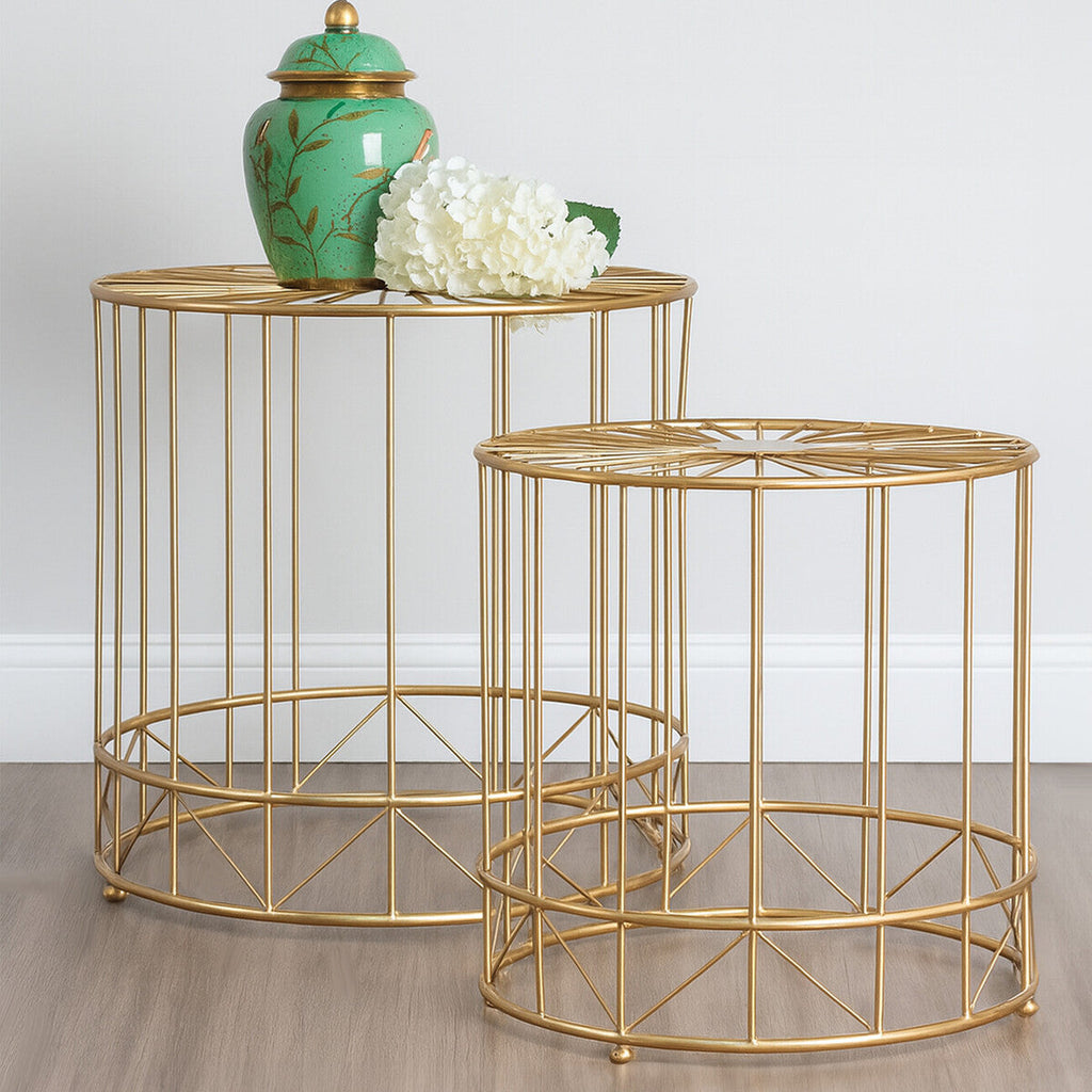 Lexi Side Table Set | Gold Finish Set of 2 Round Side Tables