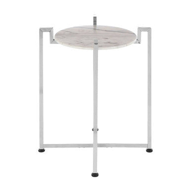 Cibal Side Table | White Marble Side Table with Chrome Finish Base