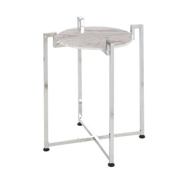 Cibal Side Table | White Marble Side Table with Chrome Finish Base