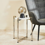 Cibal Side Table | White Marble Side Table with Chrome Finish Base
