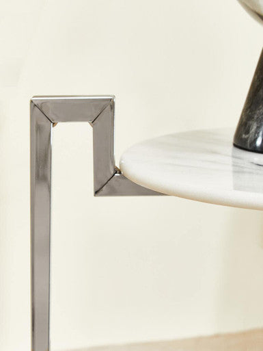 Cibal Side Table | White Marble Side Table with Chrome Finish Base