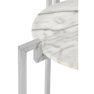 Cibal Side Table | White Marble Side Table with Chrome Finish Base