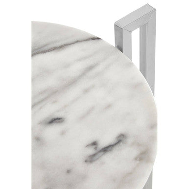Cibal Side Table | White Marble Side Table with Chrome Finish Base