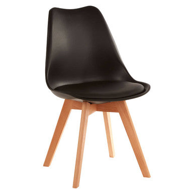 Stockholm Dining Chair | Black Moulded Dining Chair with Faux Leather Seat and Splayed Wood Legs