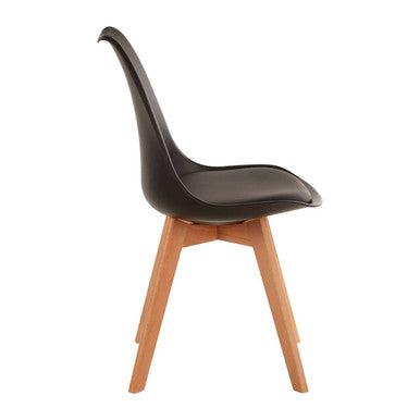 Stockholm Dining Chair | Black Moulded Dining Chair with Faux Leather Seat and Splayed Wood Legs