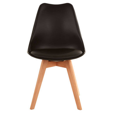 Stockholm Dining Chair | Black Moulded Dining Chair with Faux Leather Seat and Splayed Wood Legs