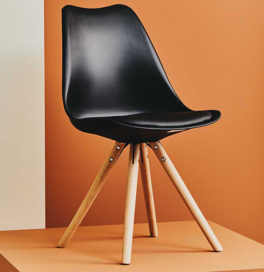 Stockholm Dining Chair | Black Moulded Dining Chair with Faux Leather Seat and Wood Legs