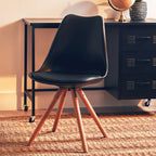 Stockholm Dining Chair | Black Moulded Dining Chair with Faux Leather Seat and Wood Legs