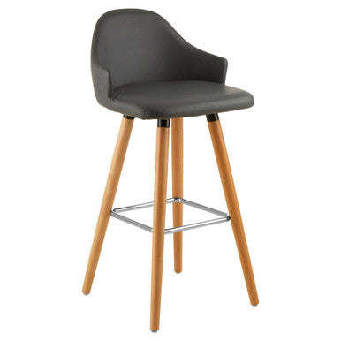Stockholm Bar Chair | Dark Grey Leather Effect Bar Chair with Curved Backrest