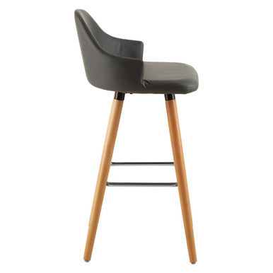 Stockholm Bar Chair | Dark Grey Leather Effect Bar Chair with Curved Backrest