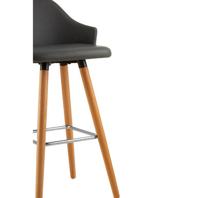Stockholm Bar Chair | Dark Grey Leather Effect Bar Chair with Curved Backrest