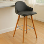 Stockholm Bar Chair | Dark Grey Leather Effect Bar Chair with Curved Backrest