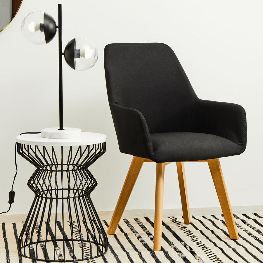 Stockholm Dining Armchair | Black Fabric Dining Chair with Armrests