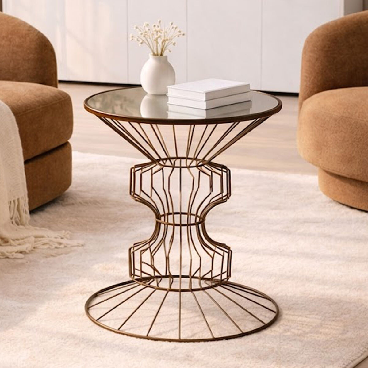 Yaxi Side Table | Black Finish Wire Frame and Mirror Top Side Table