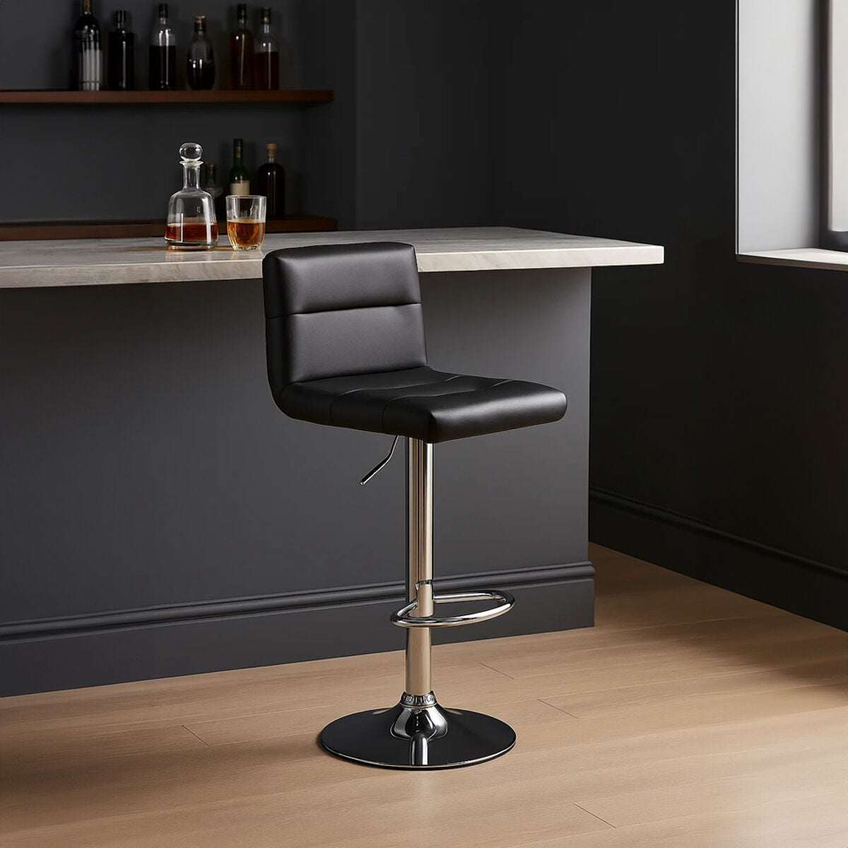 Baina Bar Chair | Black Leather Effect Adjustable Bar Chair