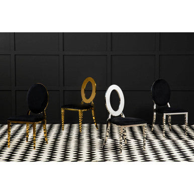 Sarita Dining Chair | Black Velvet and Silver Finish Stackable Oval Back Dining Chair
