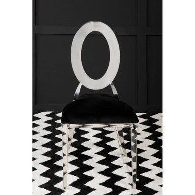 Sarita Dining Chair | Black Velvet and Silver Finish Stackable Oval Back Dining Chair