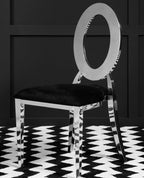 Sarita Dining Chair | Black Velvet and Silver Finish Stackable Oval Back Dining Chair