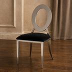 Sarita Dining Chair | Black Velvet and Silver Finish Stackable Oval Back Dining Chair