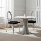 Sarita Dining Chair | Black Velvet and Silver Finish Stackable Oval Back Dining Chair