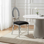Sarita Dining Chair | Black Velvet and Silver Finish Stackable Oval Back Dining Chair