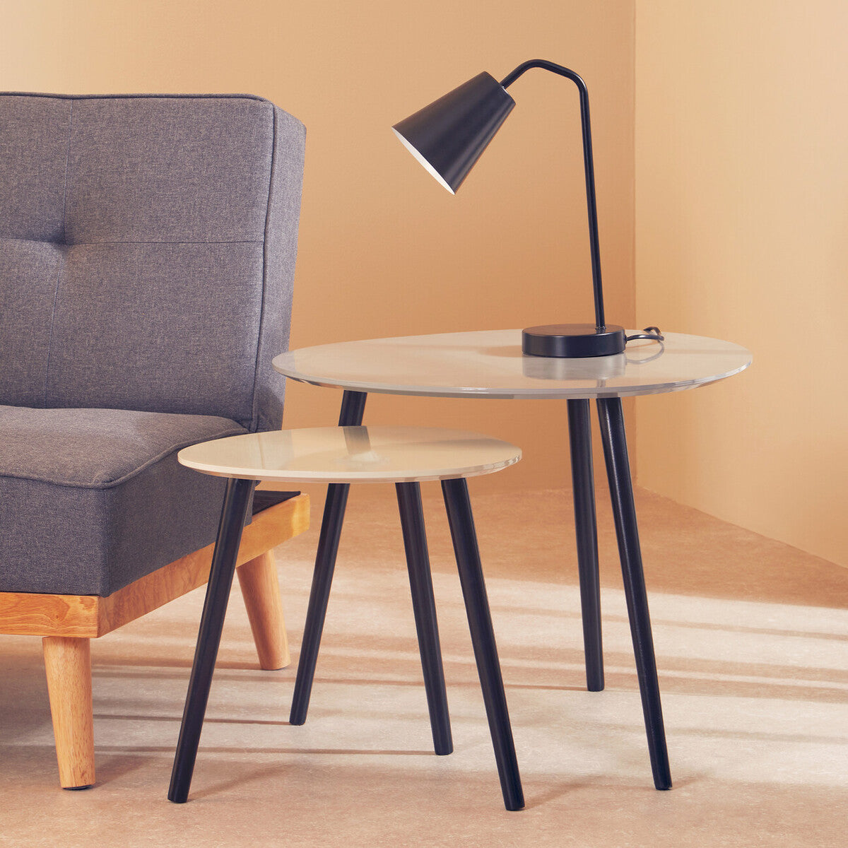 Nostra Nesting Tables | Grey Gloss Finish Set of 2 Nesting Tables