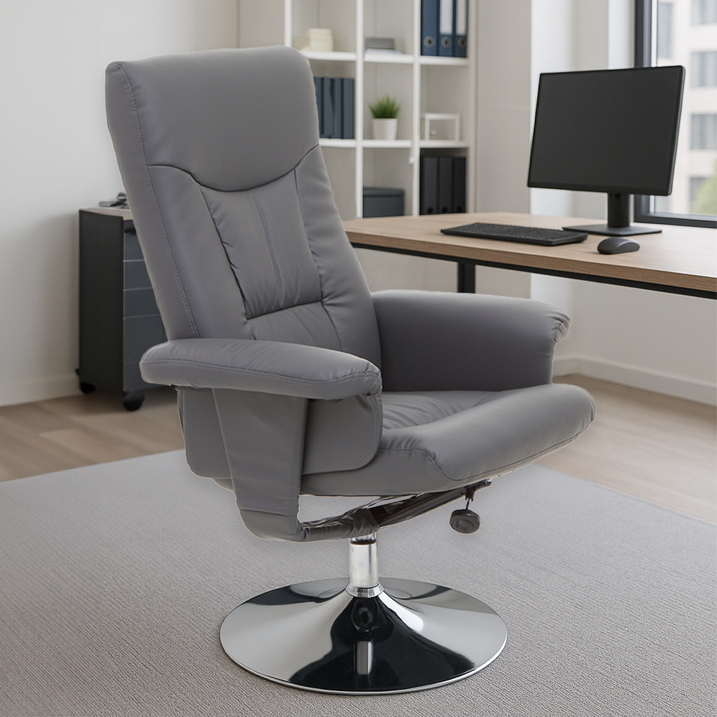 Denton Recliner Chair | Grey Leather Effect Recliner Chair