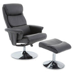 Denton Recliner Chair | Grey Leather Effect Swivel Recliner Chair with Footstool