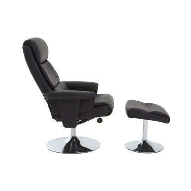 Denton Recliner Chair | Black Leather Effect Recliner Chair with Footstool