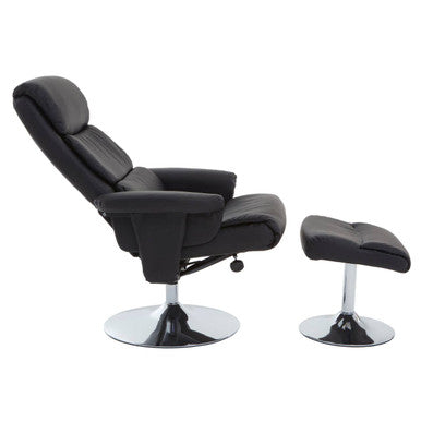 Denton Recliner Chair | Black Leather Effect Recliner Chair with Footstool