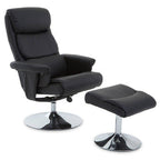 Denton Recliner Chair | Black Leather Effect Recliner Chair with Footstool